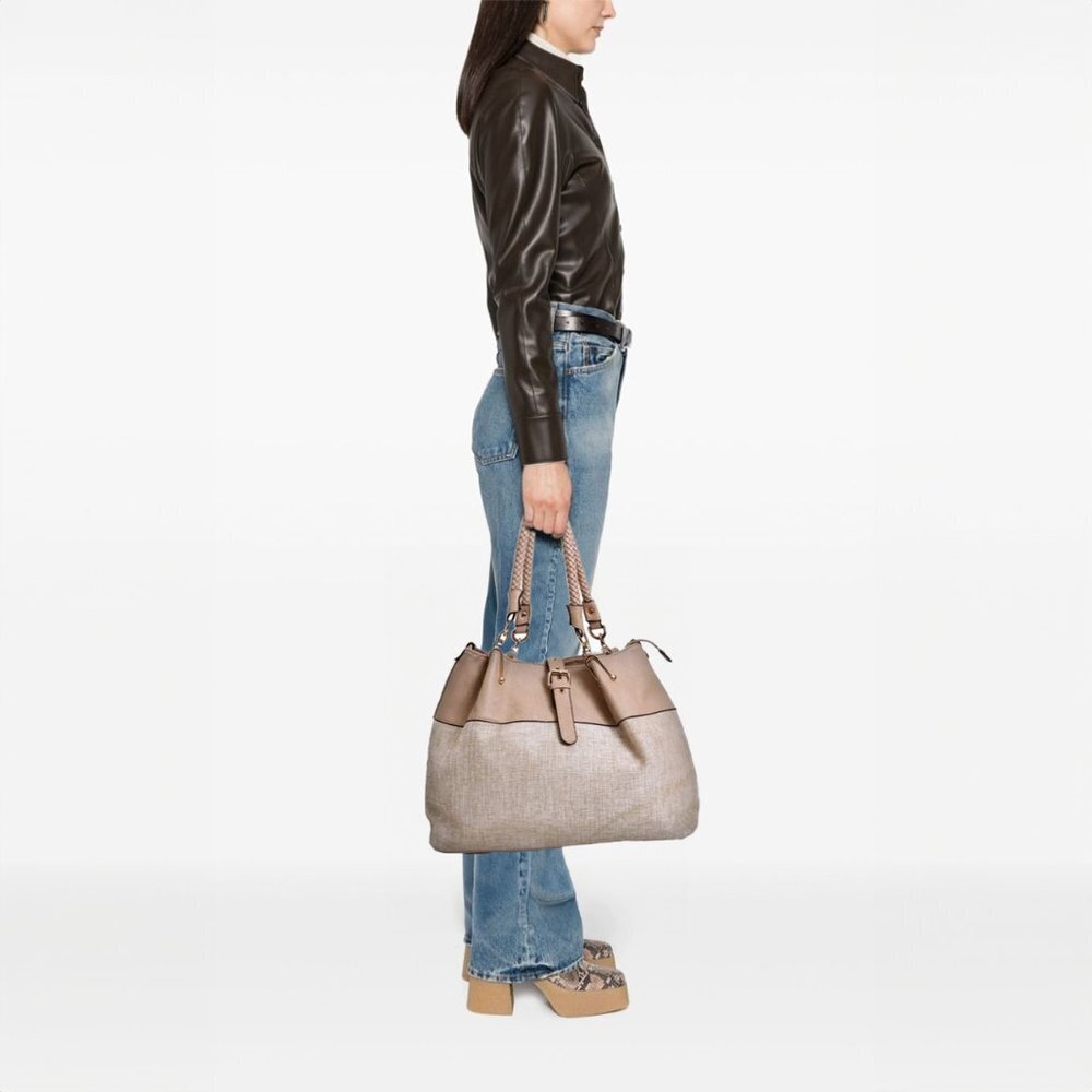 Black Rivet Faux Leather‎ Canvas Duo Tone Shoulder Bag